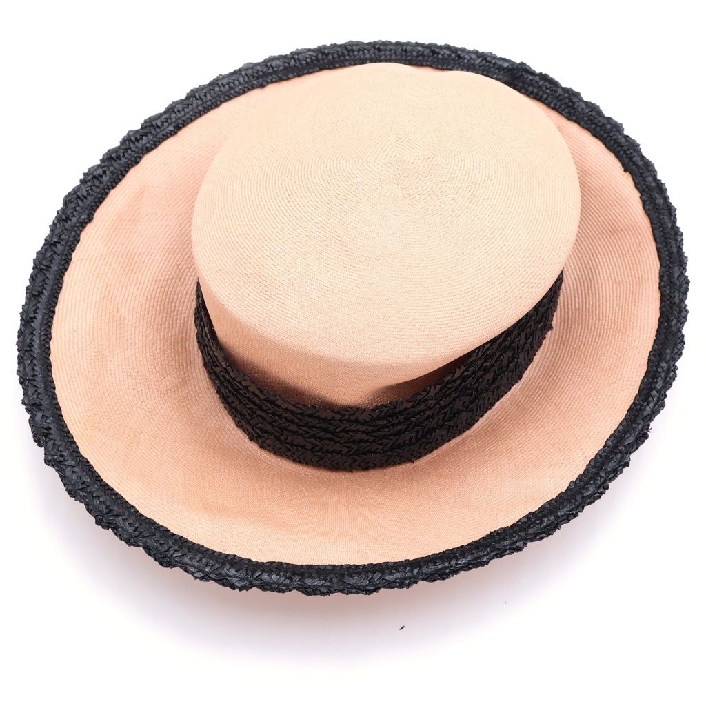 Chanel Bicolor Straw Hat Pink Beige Black — view 6