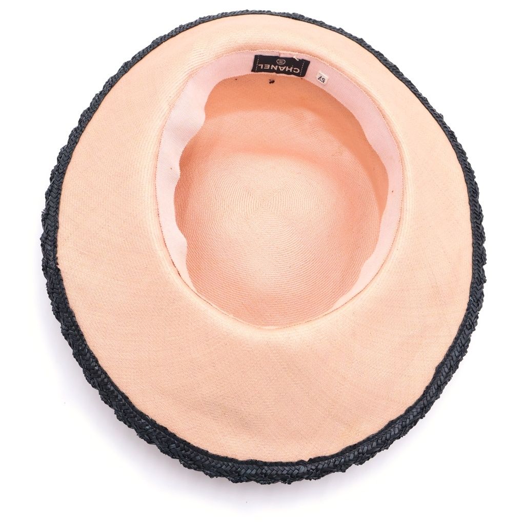 Chanel Bicolor Straw Hat Pink Beige Black — view 5