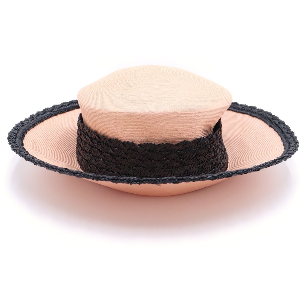 Chanel Bicolor Straw Hat Pink Beige Black — view 2