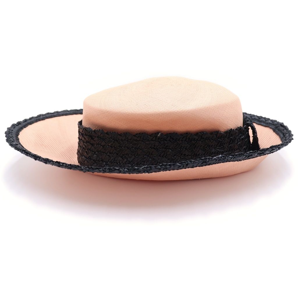 Chanel Bicolor Straw Hat Pink Beige Black — view 3