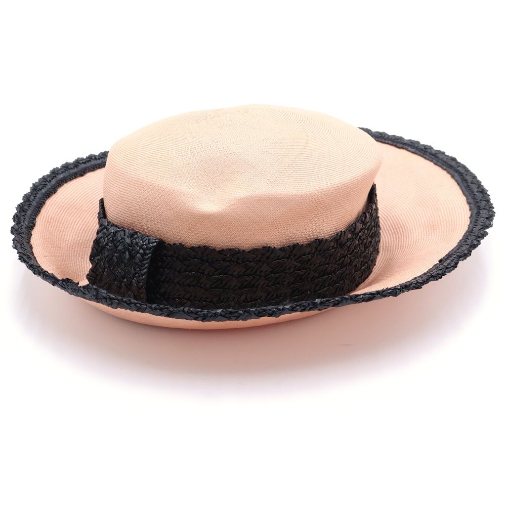 Chanel Bicolor Straw Hat Pink Beige Black