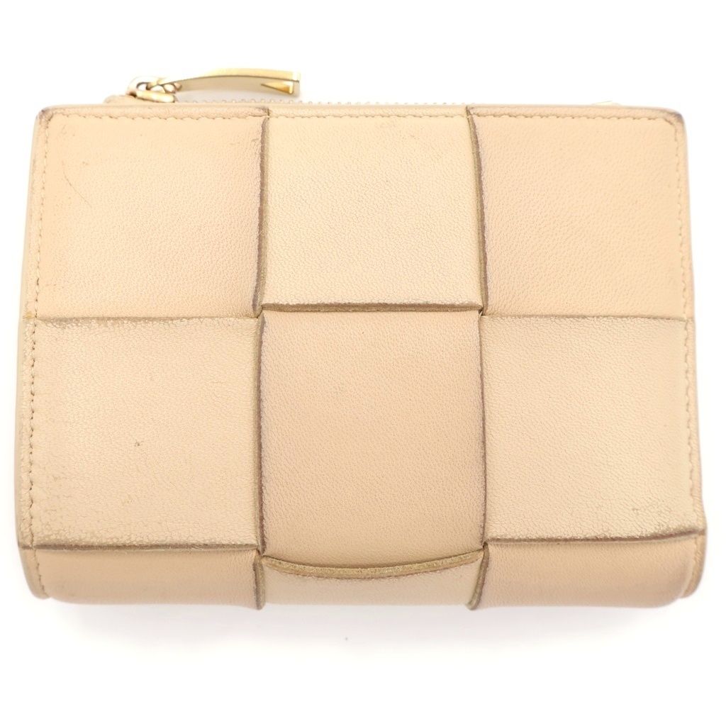 Bottega Veneta Cassette Maxi Intrecciato Leather Compact Wallet Bifold Beige