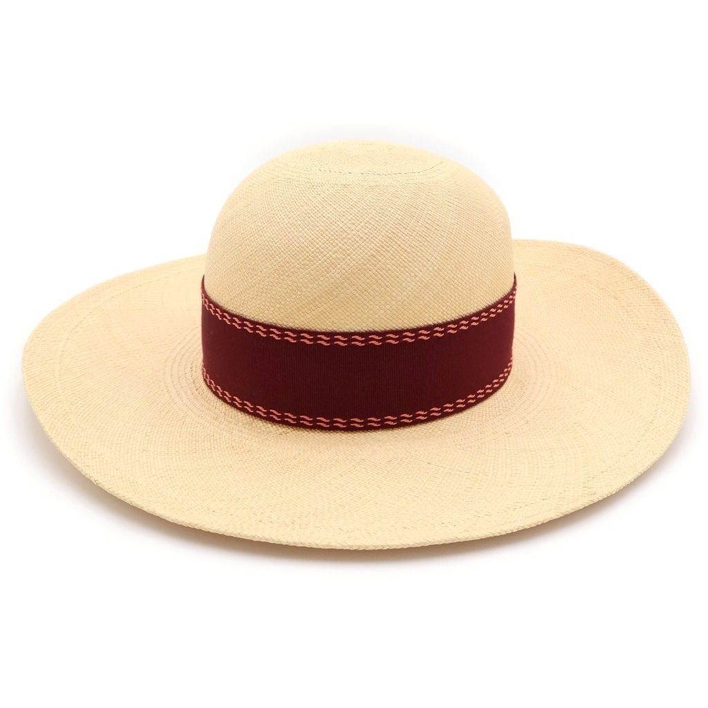 Hermes Trinidad Straw Hat Beige Bordeaux