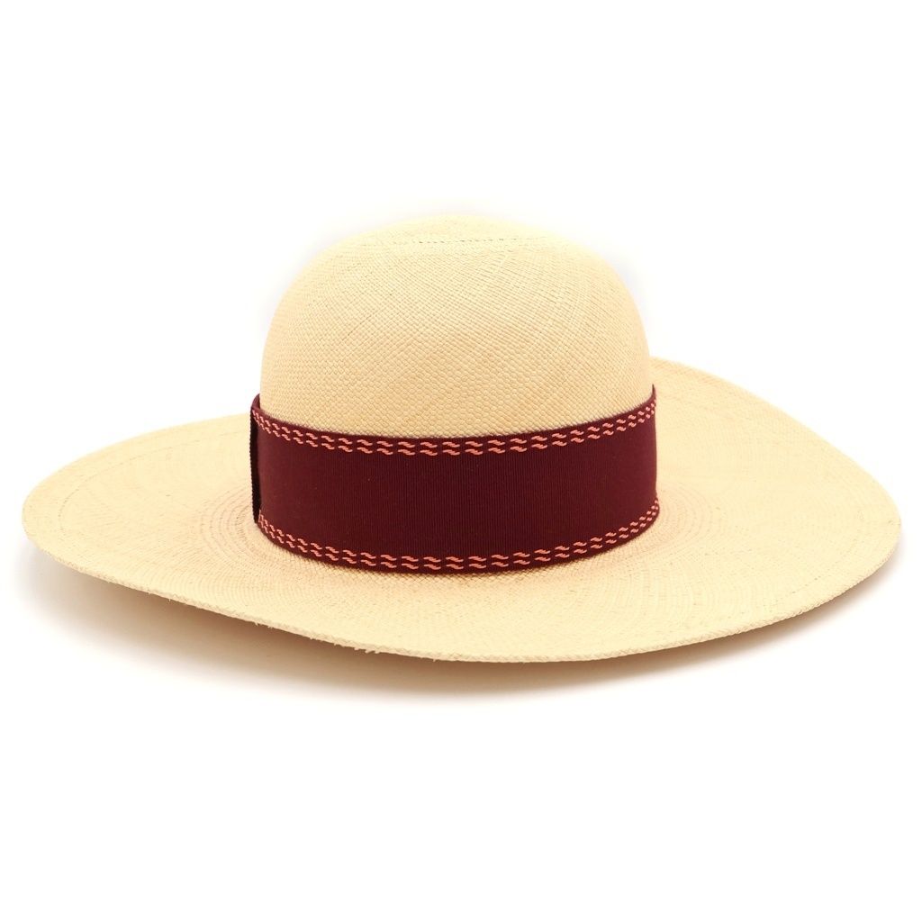 Hermes Trinidad Straw Hat Beige Bordeaux — view 4
