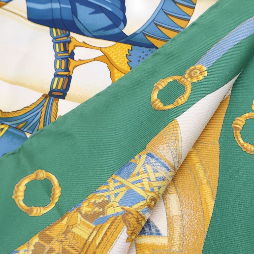 Hermes Carre 90 Scarf Silk Sun Soleil de Soie Green Blue White — view 2