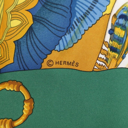 Hermes Carre 90 Scarf Silk Sun Soleil de Soie Green Blue White — view 4