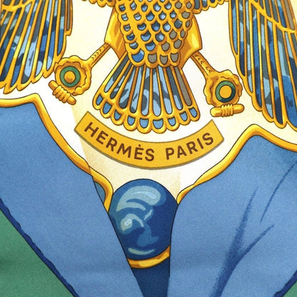 Hermes Carre 90 Scarf Silk Sun Soleil de Soie Green Blue White — view 3