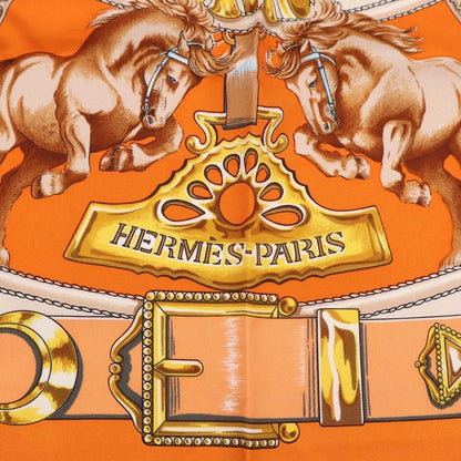Hermes Carre 90 Chevaux de Trait Mare Orange Silk Scarf — view 4