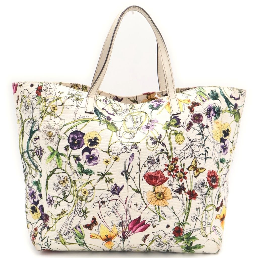 Gucci Flora Infinity Handbag Tote Back White Canvas Leather — view 2