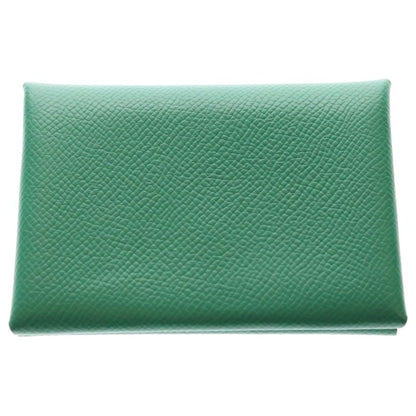 Hermes Calvi Duo Bifold Card Case Vert Vertigo Epsom Green Leather Silver