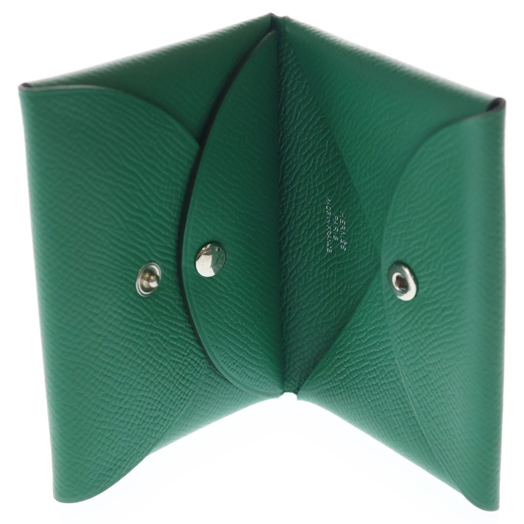 Hermes Calvi Duo Bifold Card Case Vert Vertigo Epsom Green Leather Silver — view 4