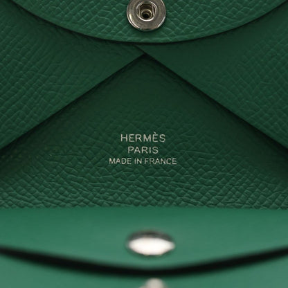 Hermes Calvi Duo Bifold Card Case Vert Vertigo Epsom Green Leather Silver — view 5