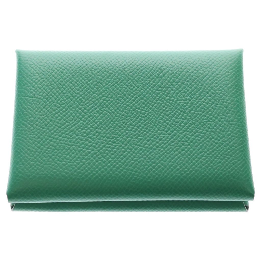 Hermes Calvi Duo Bifold Card Case Vert Vertigo Epsom Green Leather Silver — view 2