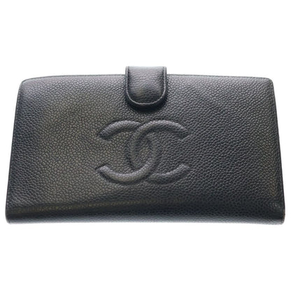 Chanel CC Logo Kiss Lock Wallet Card Case Black Caviar Leather