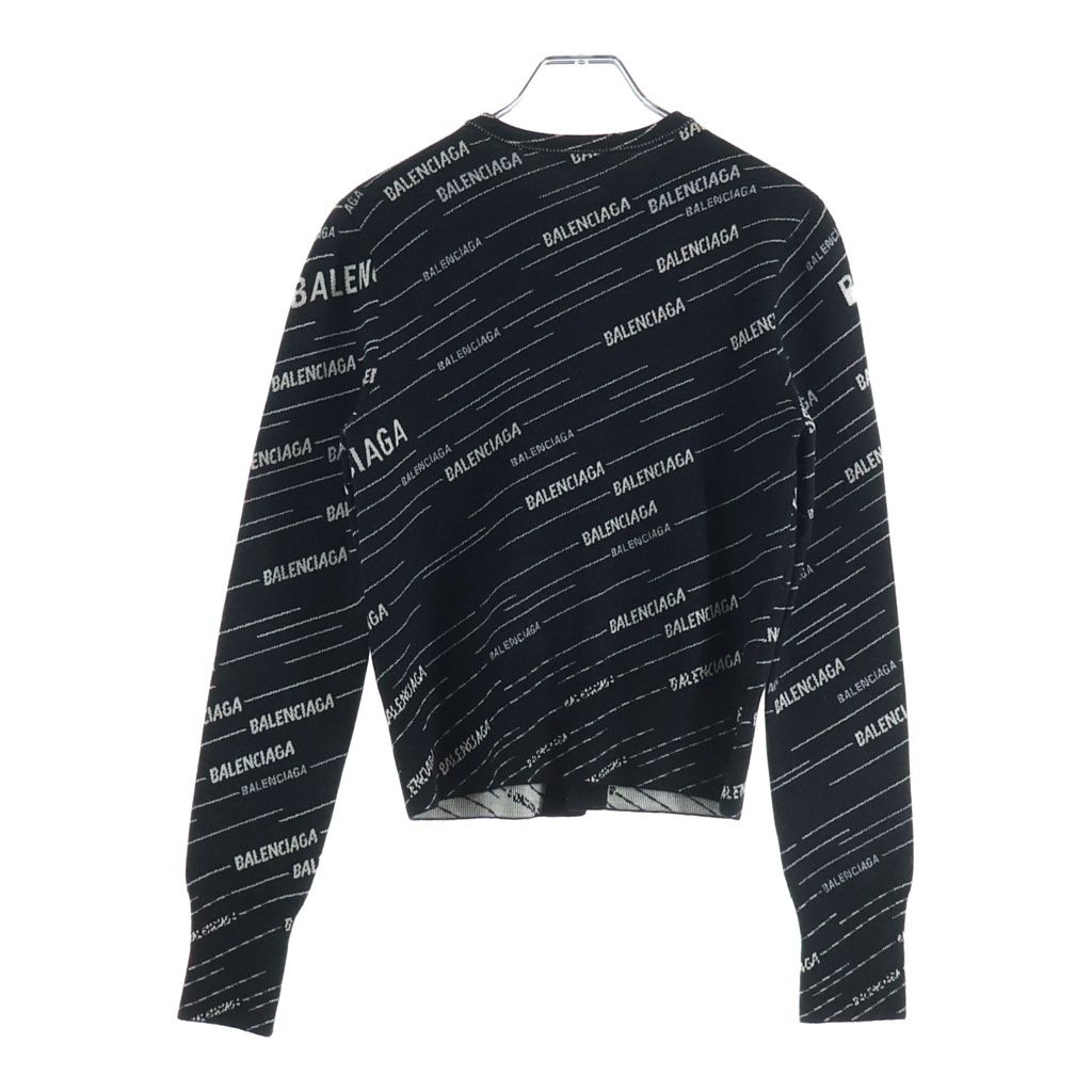 Balenciaga Multi Logo Stripe Jacquard Crew Neck Knit Cardigan Black — view 2