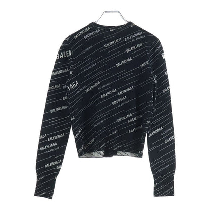 Balenciaga Multi Logo Stripe Jacquard Crew Neck Knit Cardigan Black — view 2