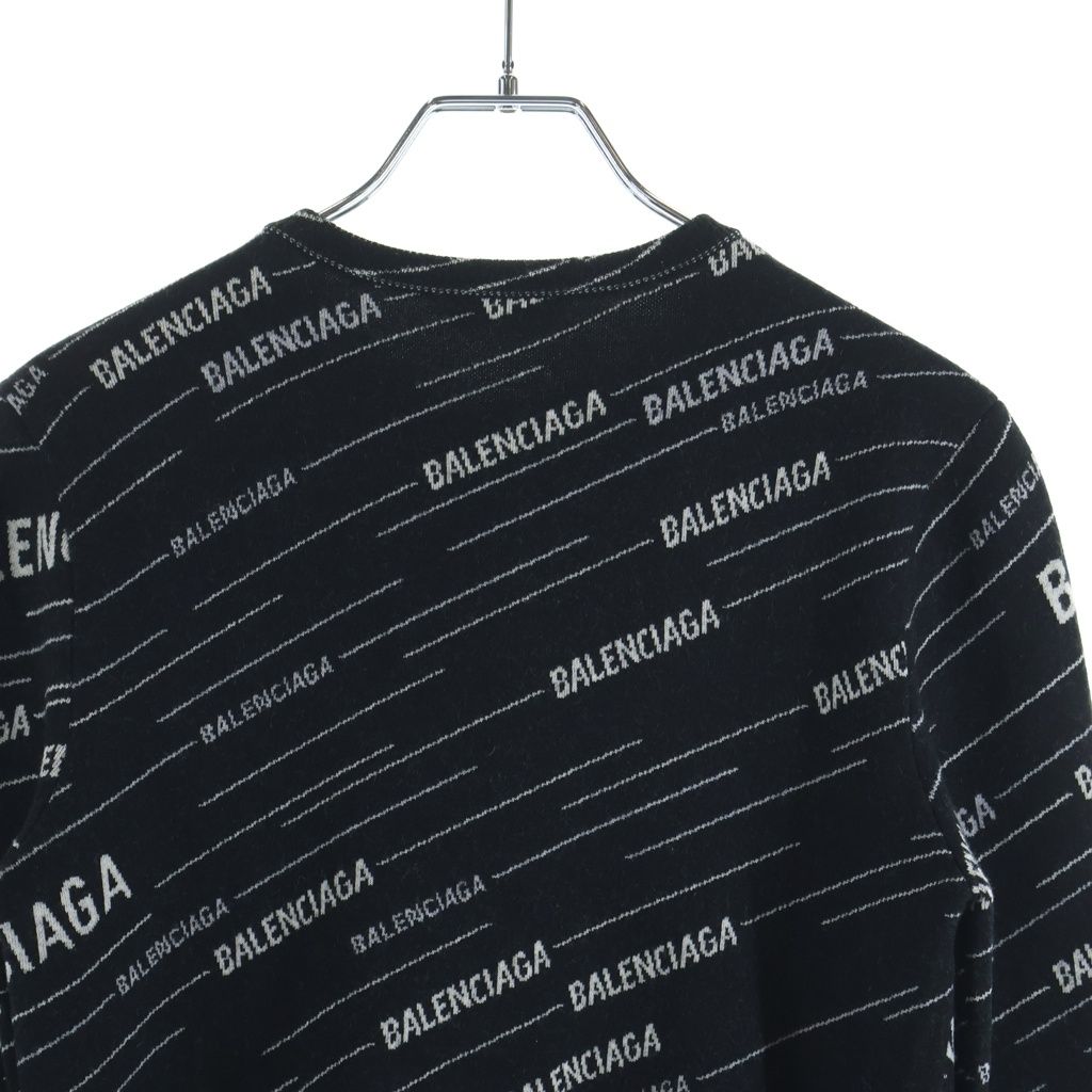 Balenciaga Multi Logo Stripe Jacquard Crew Neck Knit Cardigan Black — view 4