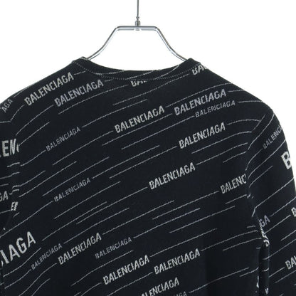Balenciaga Multi Logo Stripe Jacquard Crew Neck Knit Cardigan Black — view 4
