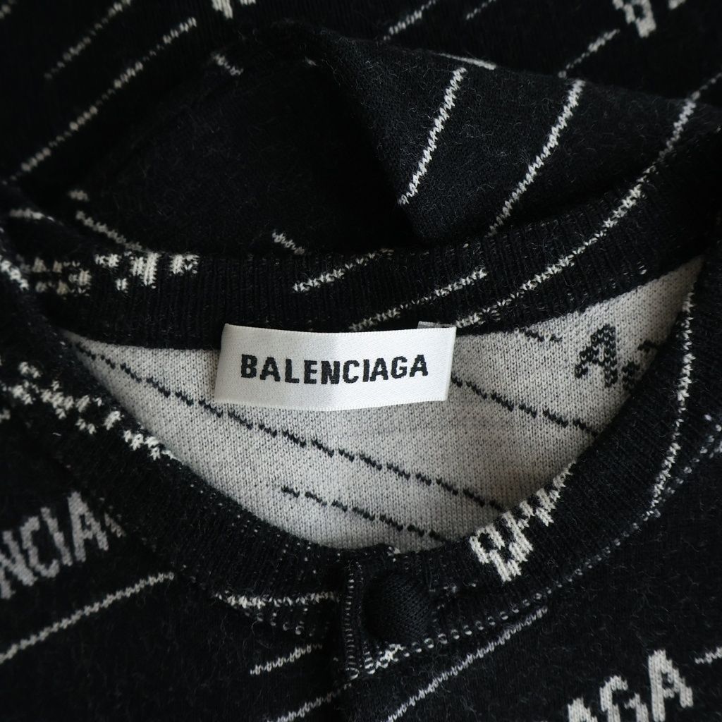Balenciaga Multi Logo Stripe Jacquard Crew Neck Knit Cardigan Black — view 6