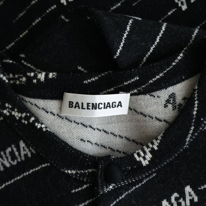 Balenciaga Multi Logo Stripe Jacquard Crew Neck Knit Cardigan Black — view 6