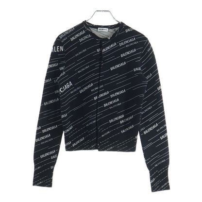 Balenciaga Multi Logo Stripe Jacquard Crew Neck Knit Cardigan Black