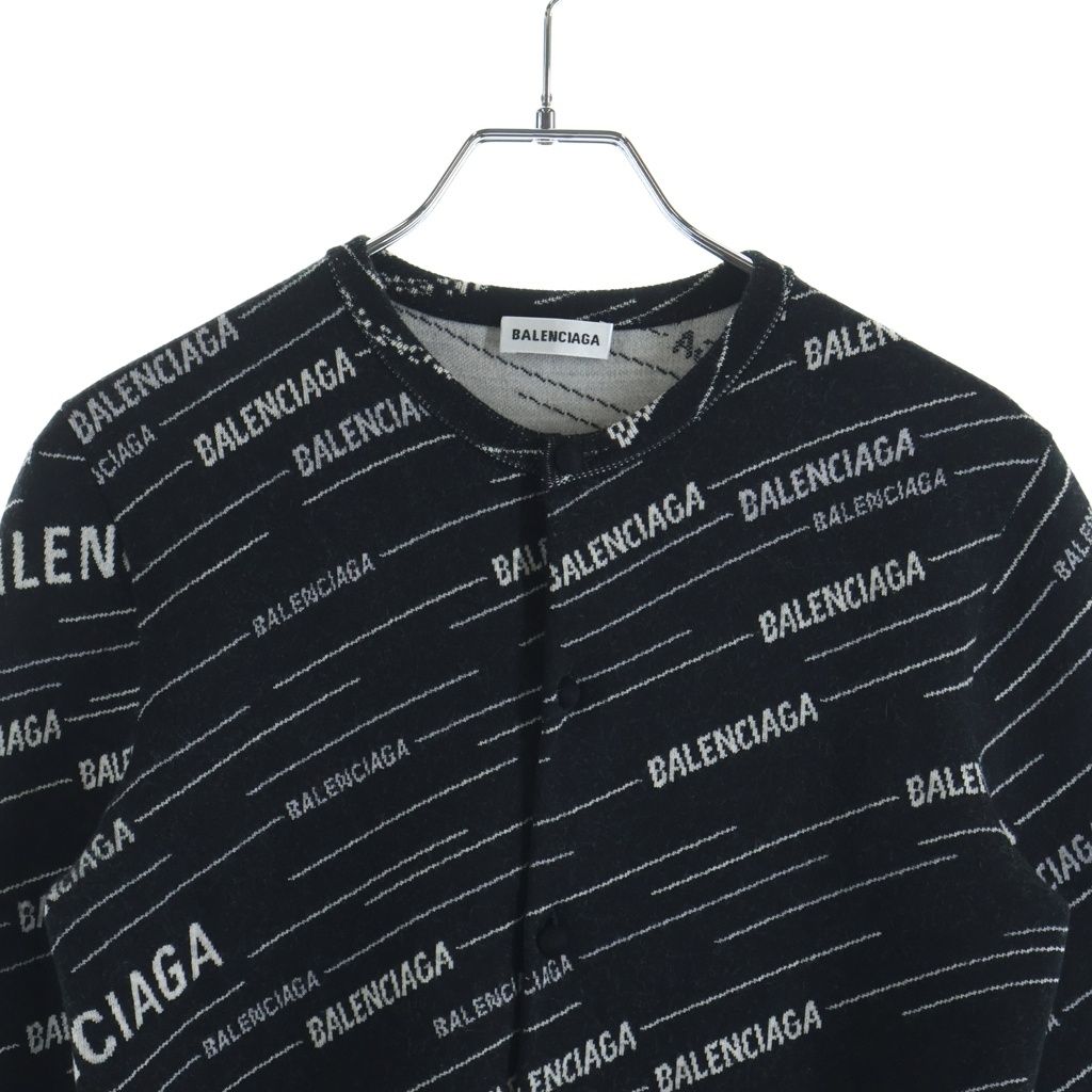 Balenciaga Multi Logo Stripe Jacquard Crew Neck Knit Cardigan Black — view 3