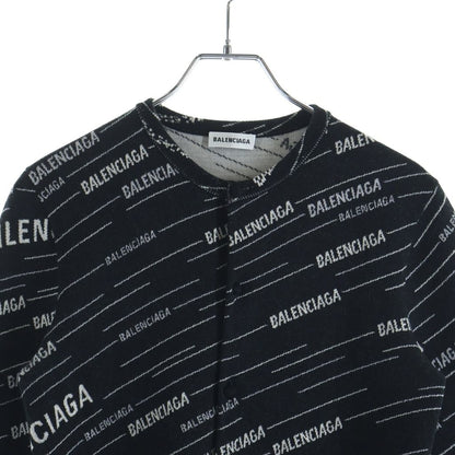 Balenciaga Multi Logo Stripe Jacquard Crew Neck Knit Cardigan Black — view 3
