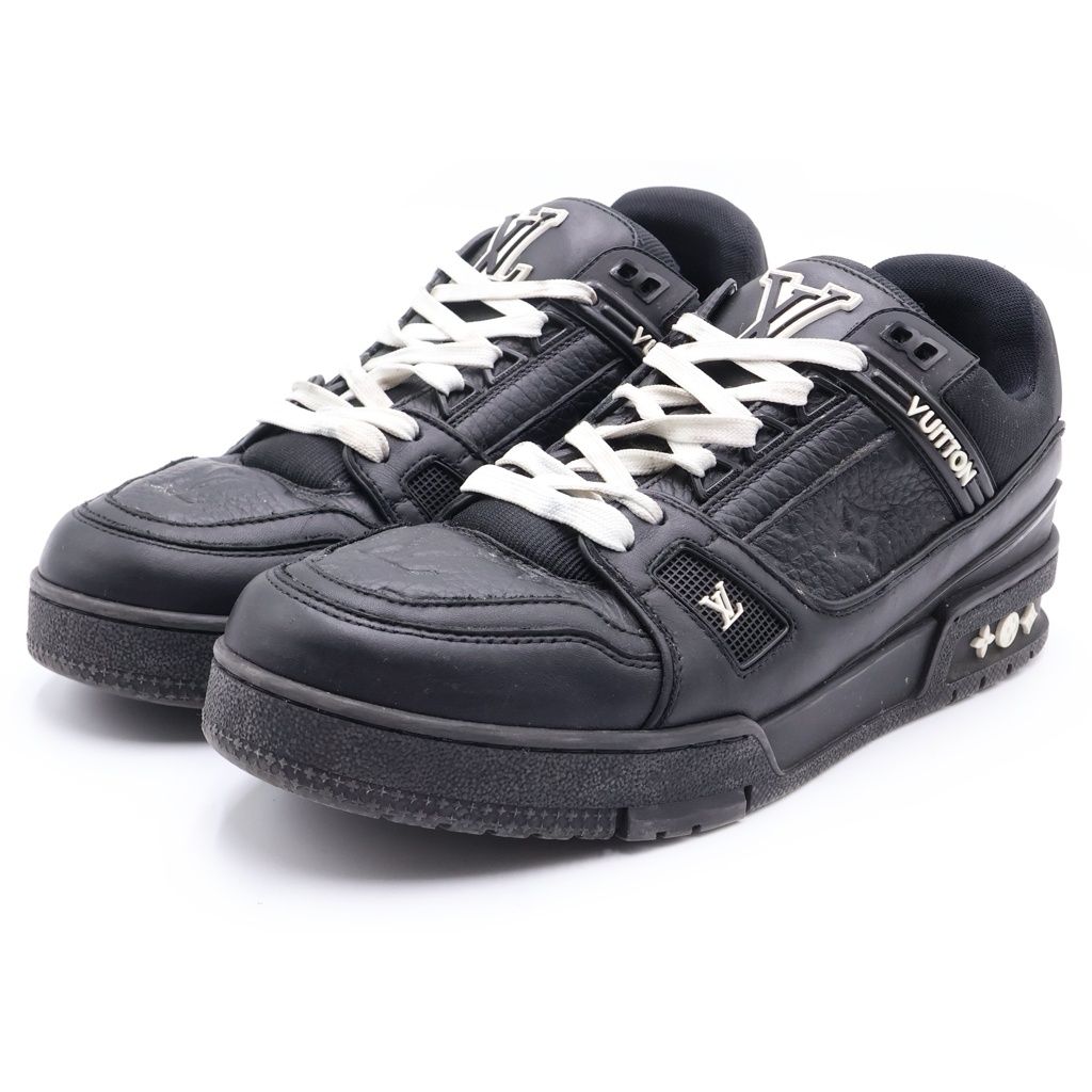 Louis Vuitton LU Trainer LV Monogram Leather Low Cut Sneakers Black — view 2