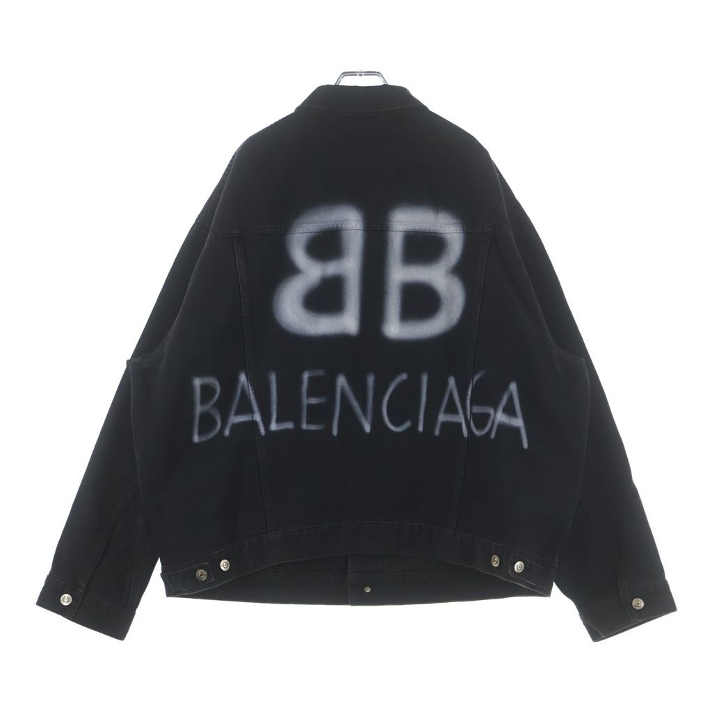 Balenciaga Spray Paint BB Logo Denim Jacket Back Print Black