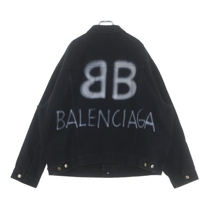 Balenciaga Spray Paint BB Logo Denim Jacket Back Print Black