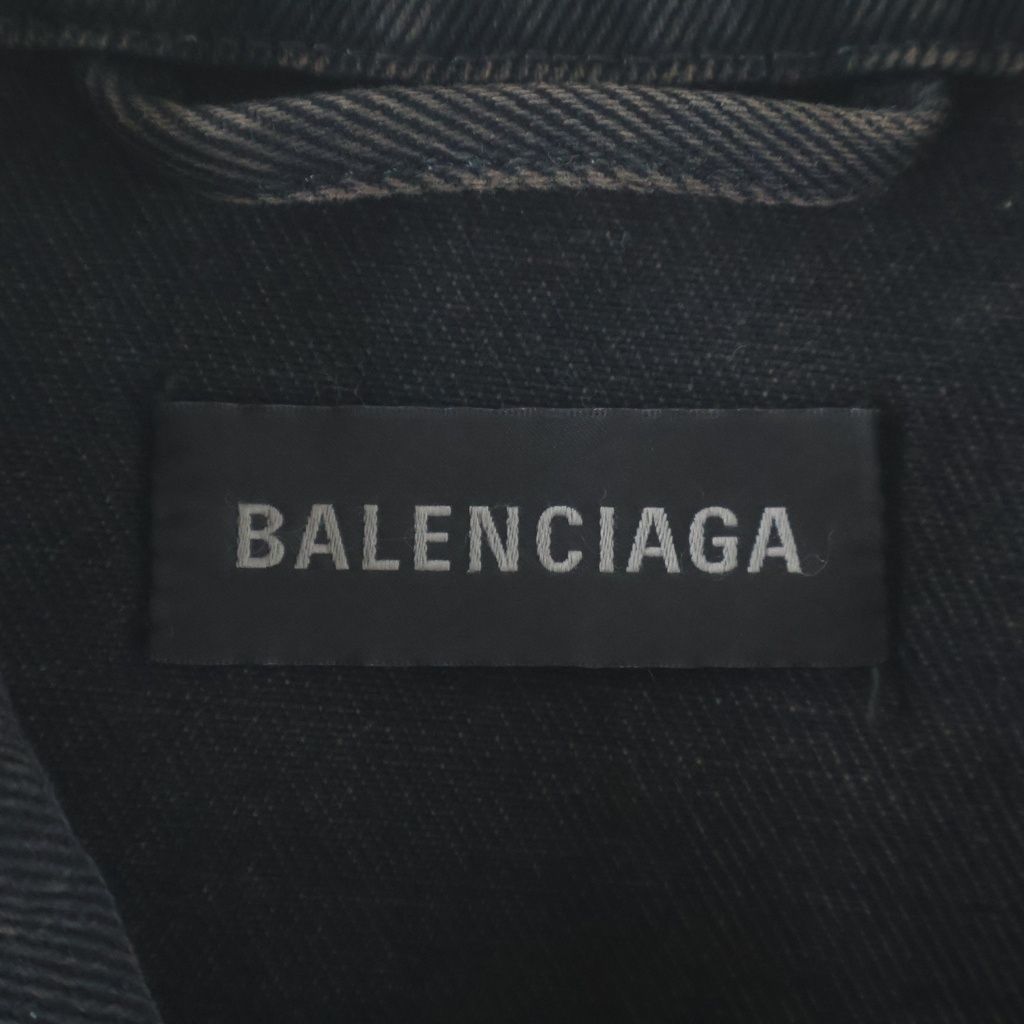 Balenciaga Spray Paint BB Logo Denim Jacket Back Print Black — view 6