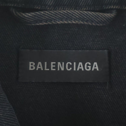 Balenciaga Spray Paint BB Logo Denim Jacket Back Print Black — view 6