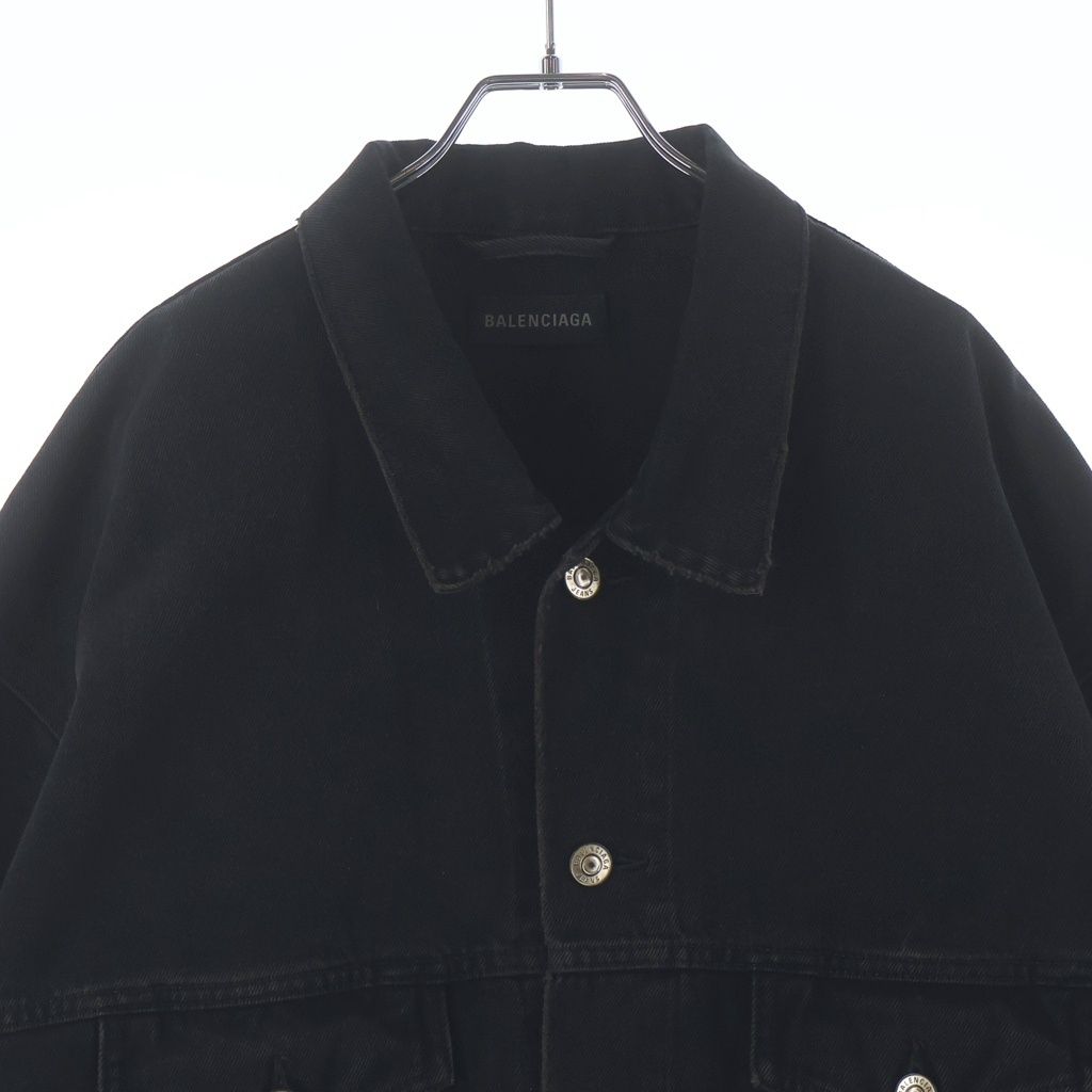 Balenciaga Spray Paint BB Logo Denim Jacket Back Print Black — view 3