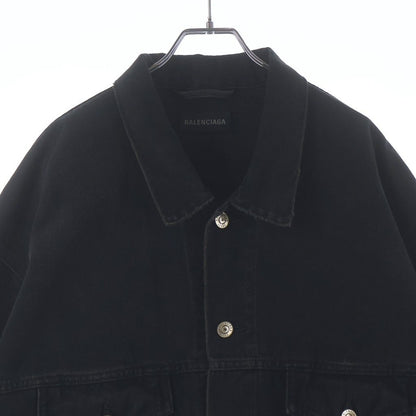 Balenciaga Spray Paint BB Logo Denim Jacket Back Print Black — view 3