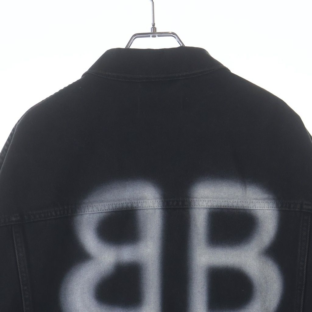 Balenciaga Spray Paint BB Logo Denim Jacket Back Print Black — view 4