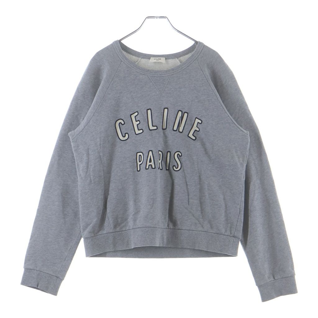 Celine Front Logo Embroidery Crew Neck Long Sleeve Sweatshirt Gray