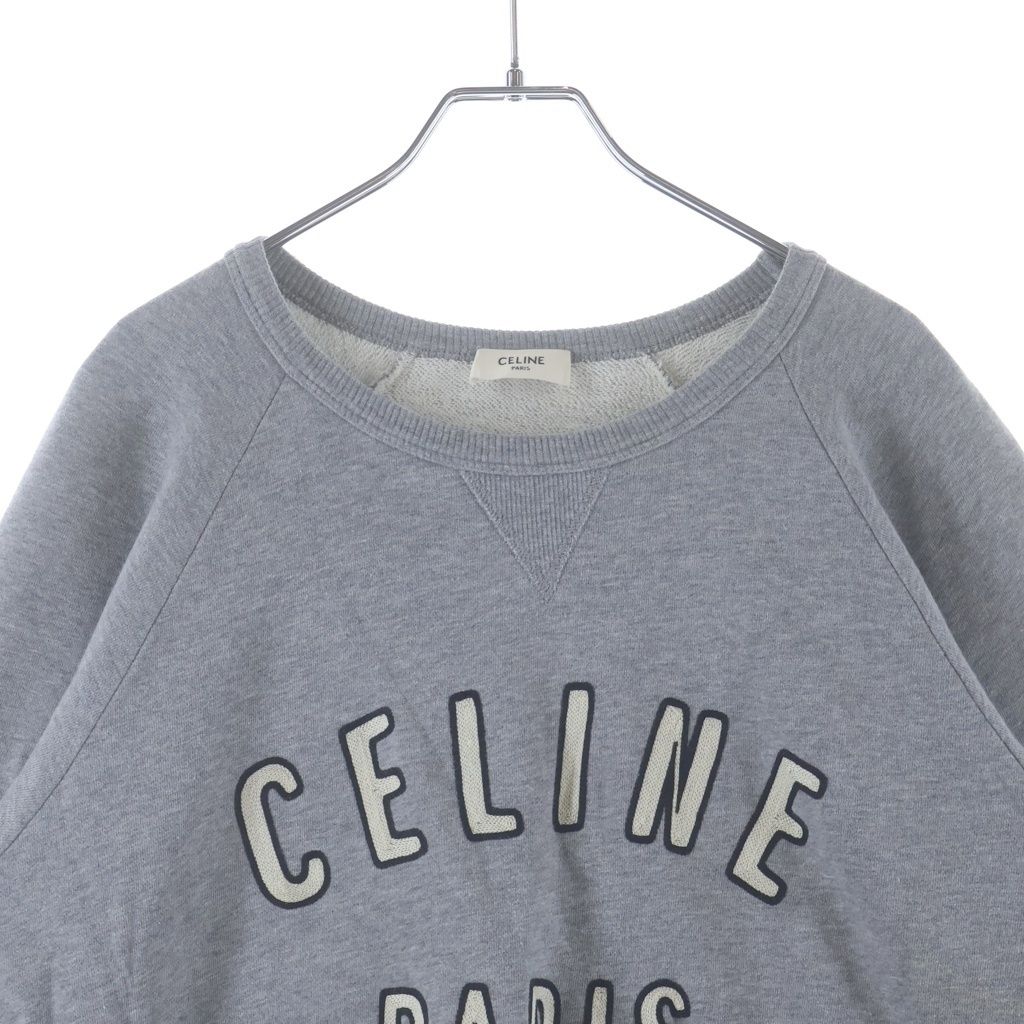 Celine Front Logo Embroidery Crew Neck Long Sleeve Sweatshirt Gray — view 3