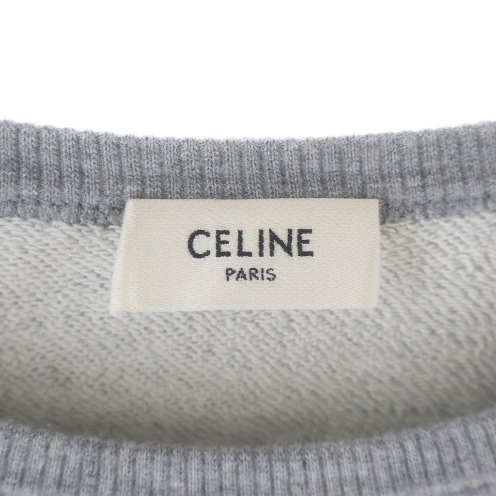 Celine Front Logo Embroidery Crew Neck Long Sleeve Sweatshirt Gray — view 6