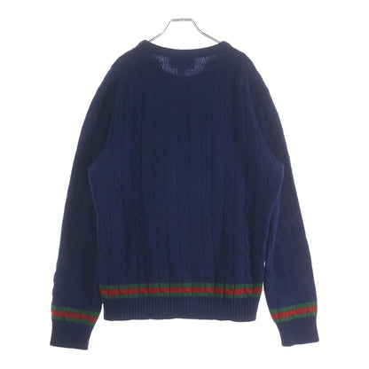 Gucci Web Stripe Cable Knit Sweater Navy — view 2