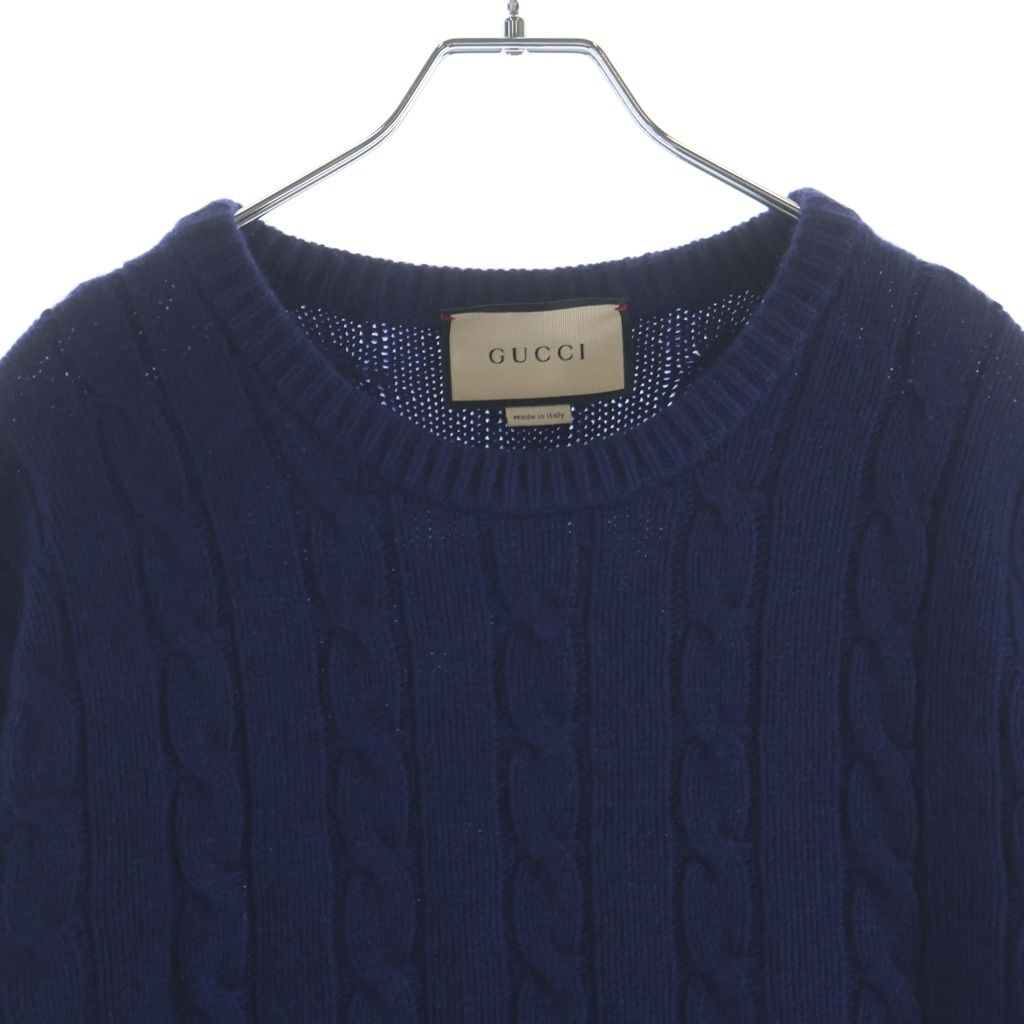 Gucci Web Stripe Cable Knit Sweater Navy — view 3