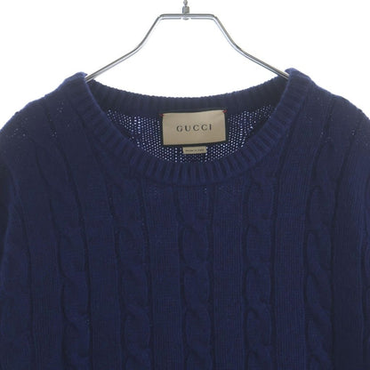 Gucci Web Stripe Cable Knit Sweater Navy — view 3