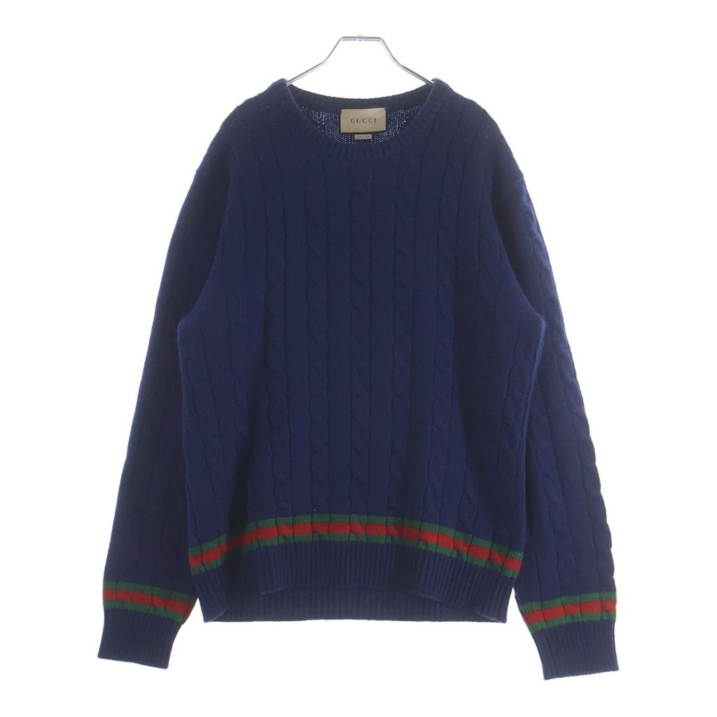 Gucci Web Stripe Cable Knit Sweater Navy