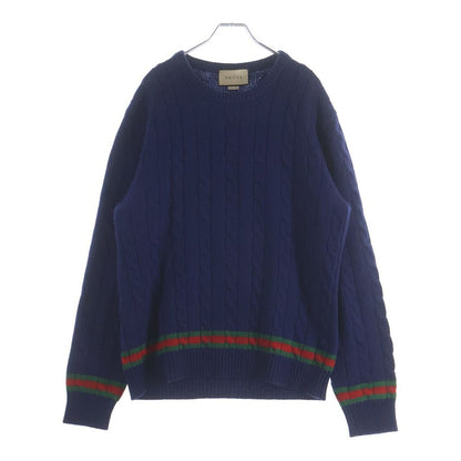 Gucci Web Stripe Cable Knit Sweater Navy