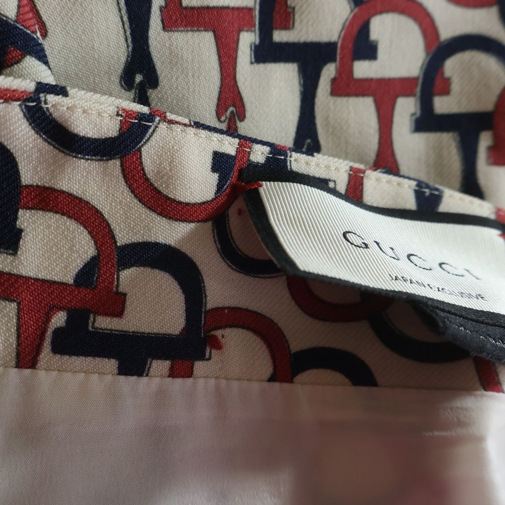 Gucci Horsebit Knee Length Tight Skirt Ivory Navy Pink 36 — view 5