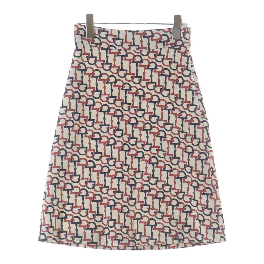 Gucci Horsebit Knee Length Tight Skirt Ivory Navy Pink 36