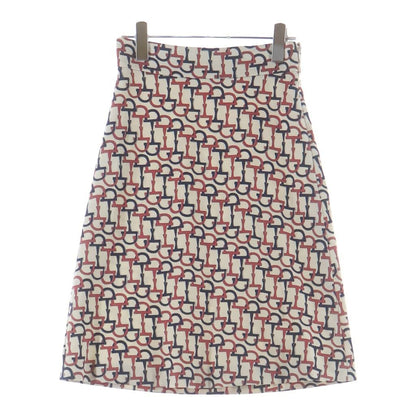 Gucci Horsebit Knee Length Tight Skirt Ivory Navy Pink 36