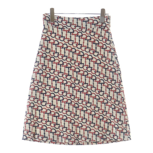 Gucci Horsebit Knee Length Tight Skirt Ivory Navy Pink 36