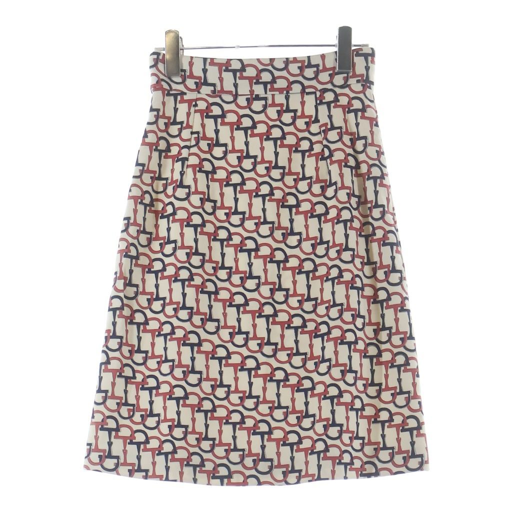 Gucci Horsebit Knee Length Tight Skirt Ivory Navy Pink 36 — view 2