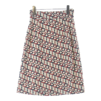 Gucci Horsebit Knee Length Tight Skirt Ivory Navy Pink 36 — view 2