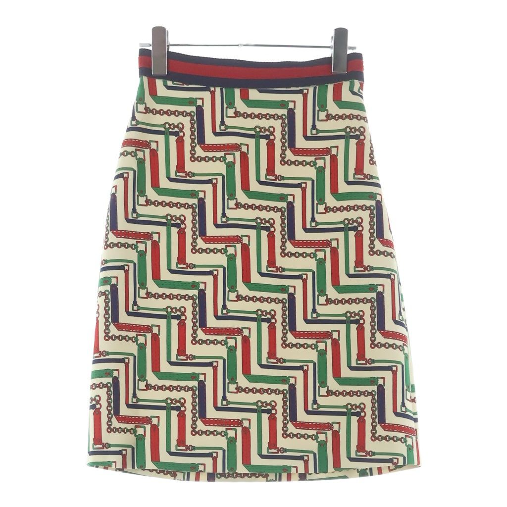 Gucci Chain Belt Pattern Tight Skirt Ivory Green Red 36